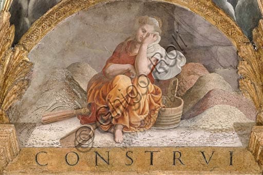 Detail of Giulio Romano's fresco at Palazzo Te: Psyche sorting heaps of seeds, a trial set by Venus.