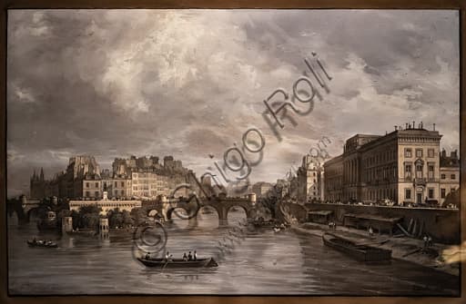 View of the Pont Neuf in Paris, tempera on paper painting by Giuseppe Canella dated 1830