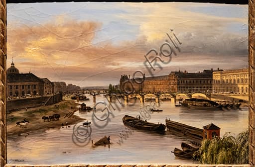 Veduta della Senna dal Pont Neuf, Parigi - Dipinto di Giuseppe Canella, 1827
