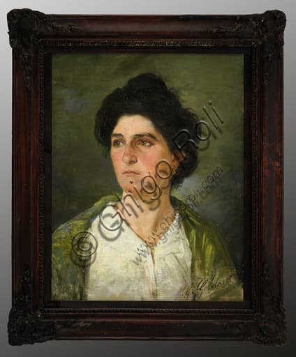 Portrait of a Young Noble Woman, oil on canvas painting by Italian painter Giuseppe Goldoni, 19th century.
