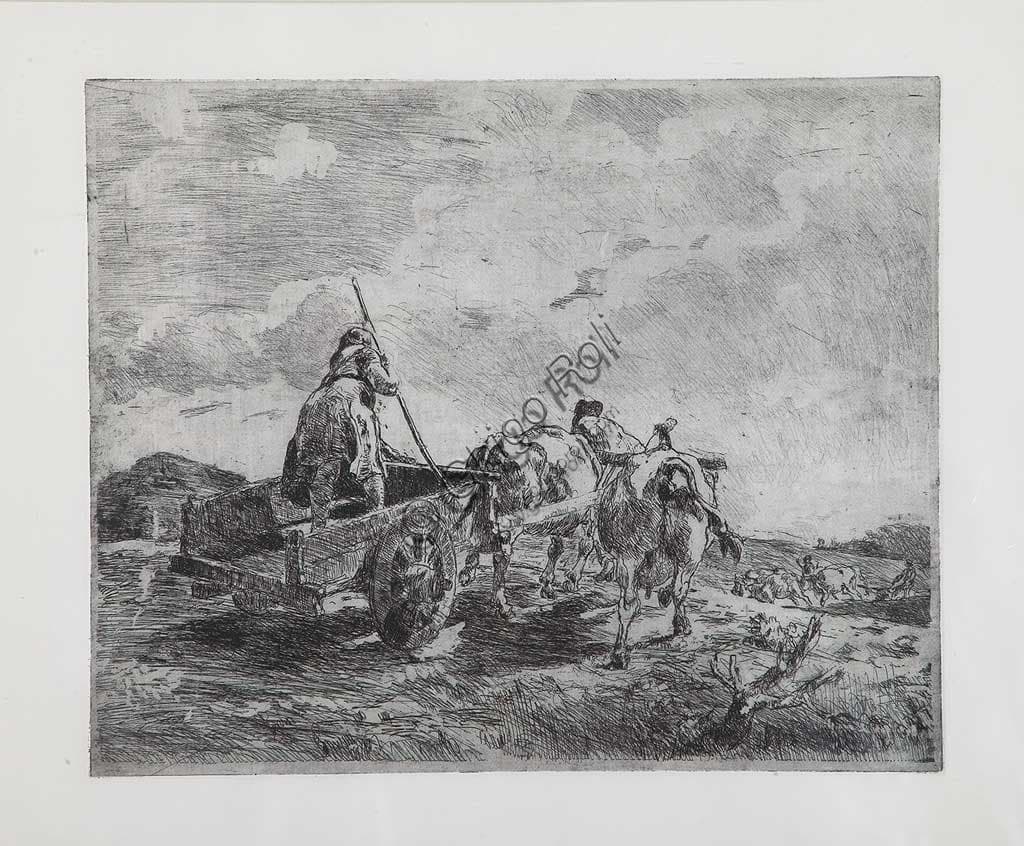 Cart with Oxen etching aquatint Giuseppe Graziosi Italian art print wallart