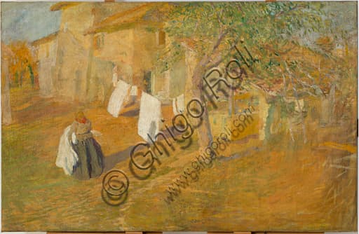 Painting Noon by Giuseppe Graziosi, oil on canvas Italian landscape