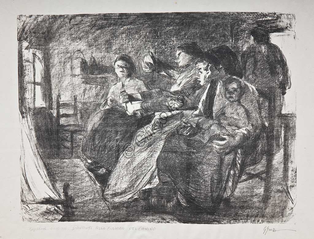 Lithograph Women in an Interior by Giuseppe Graziosi, Assicoop - Unipol Collection, Italian art
