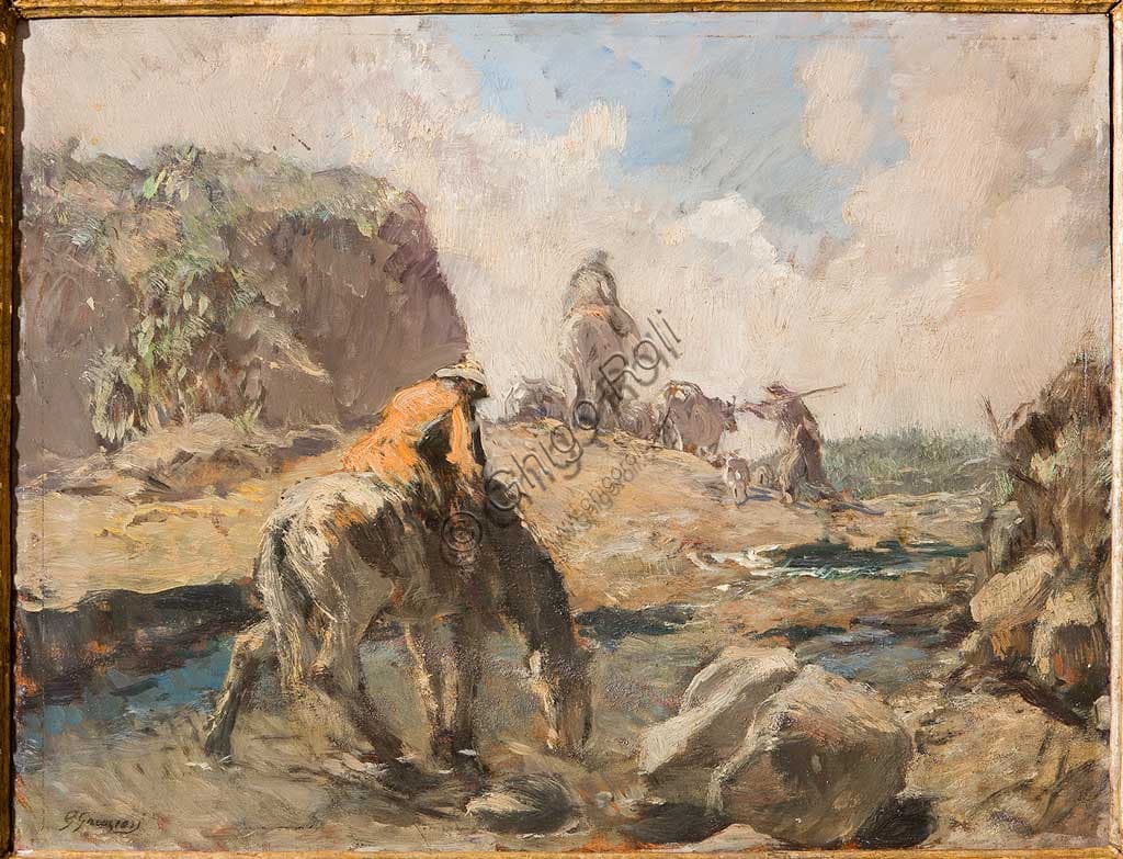 The Ford, oil on plywood painting by Italian painter Giuseppe Graziosi, Assicoop-Unipol Collection