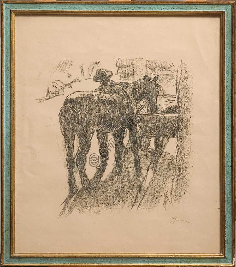 The Blacksmith lithograph by Giuseppe Graziosi, Italian vintage poster, Assicoop Unipol Collection