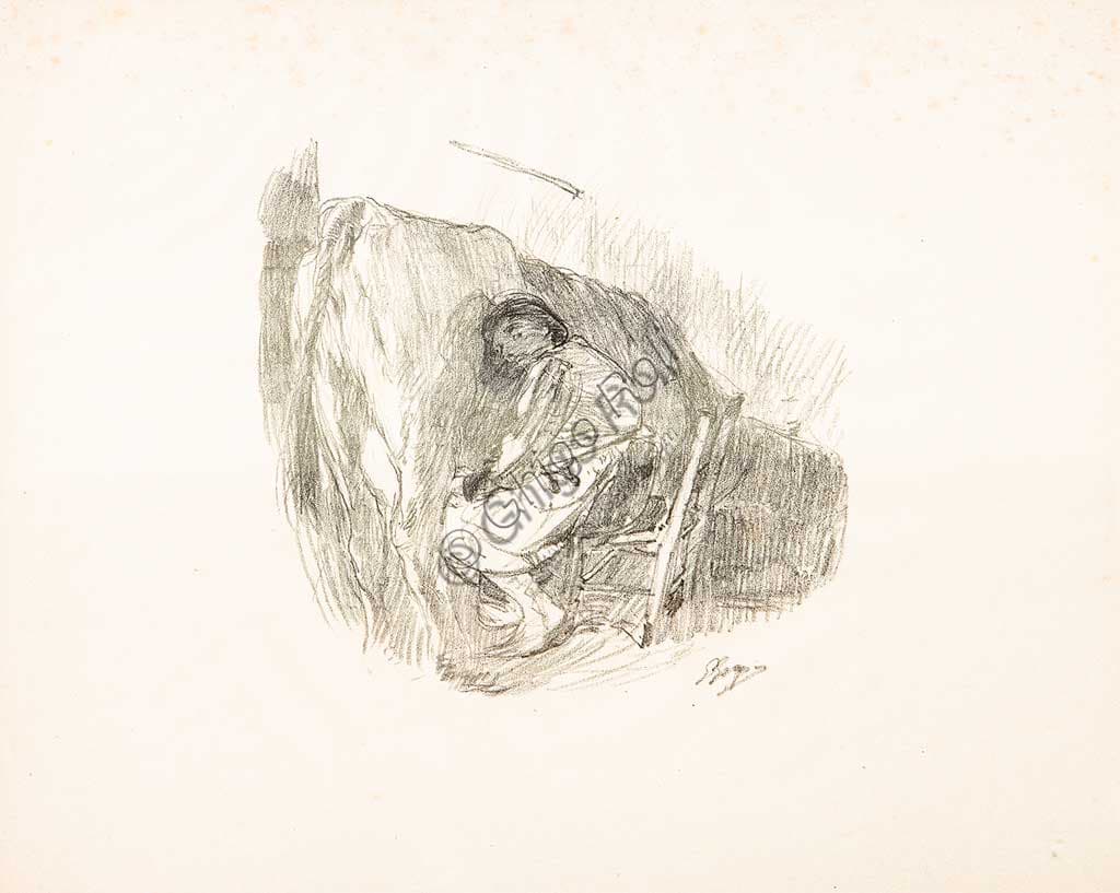 The Milking lithograph by Italian artist Giuseppe Graziosi from the Assicoop-Unipol Collection