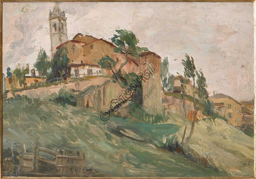 Giuseppe Graziosi, The Stronghold of Savignano, oil on plywood, Assicoop - Unipol Collection