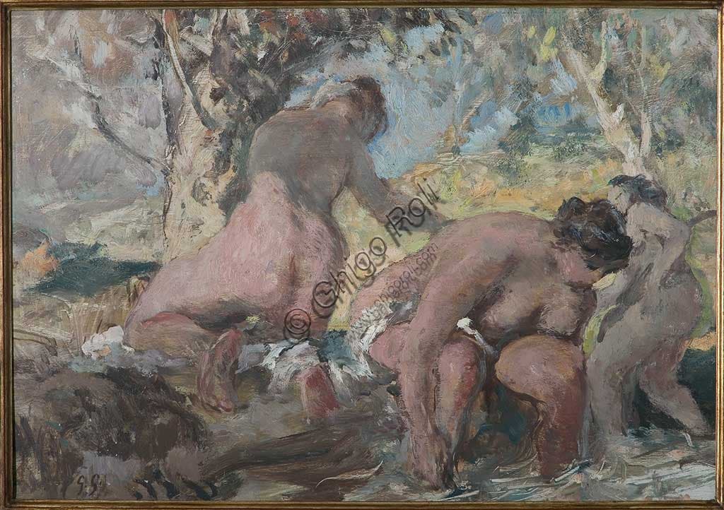 Painting The Bathers by Giuseppe Graziosi, oil on plywood, Assicoop-Unipol Collection
