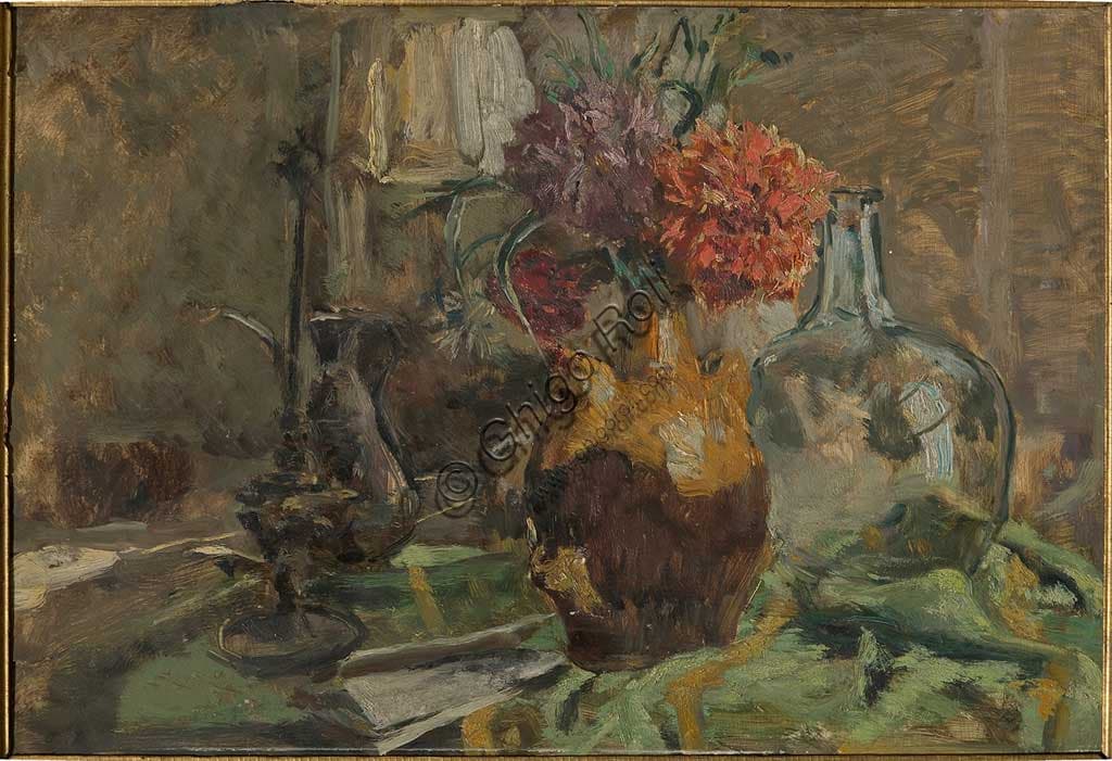 Still Life painting by Giuseppe Graziosi, oil on plywood, Assicoop-Unipol Collection