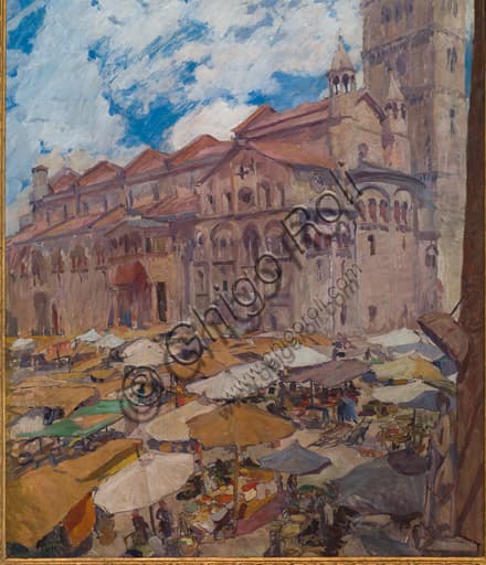 Grande Square in Modena painting by Giuseppe Graziosi, oil on canvas, cityscape view