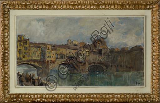 Giuseppe Graziosi Ponte Vecchio Florence oil painting on canvas 35x61 cm