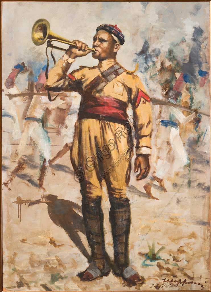Dipinto L'Ascaro di Giuseppe Mazzoni, olio su compensato 70x100, Collezione Assicoop-Unipol