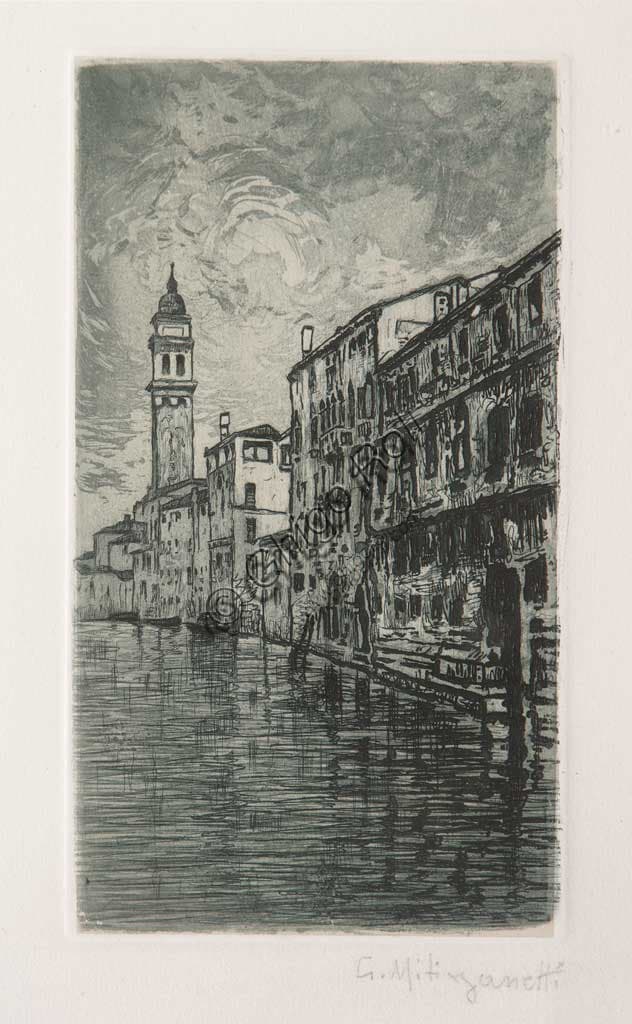 Acquaforte e acquatinta Venezia di Giuseppe Miti Zanetti, Collezione Assicoop - Unipol, dettaglio stampa d'arte