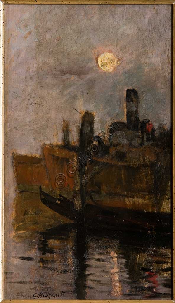 Giuseppe Miti Zanetti Venetian Canal painting oil on cardboard Palazzo Barbarigo