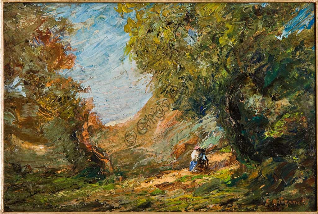 Painting In Bribano by Giuseppe Miti Zanetti, oil on cardboard, Assicoop Unipol Collection