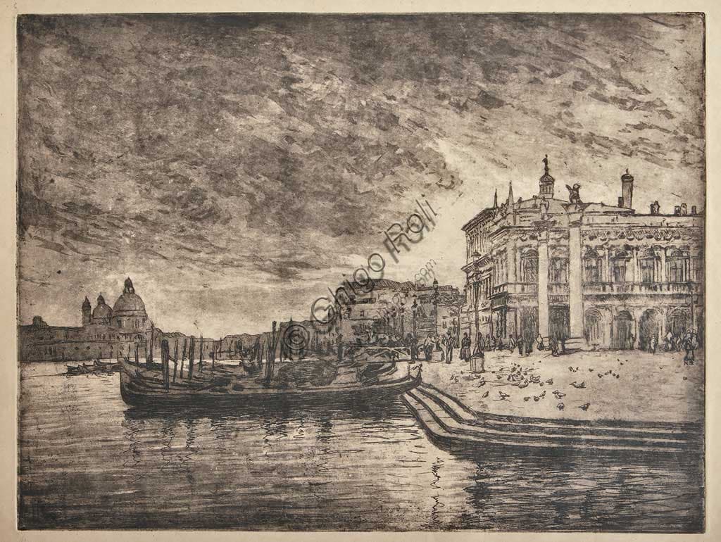 Acquaforte e acquatinta Palazzo Reale e Salute Basilica a Venezia di Giuseppe Miti Zanetti