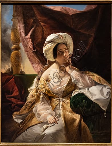 Harem Slave painting by Giuseppe Molteni, 1838, oil on canvas, female figure in a harem