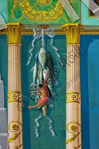 Detail of Giuseppe Patania fresco with fish and lobster, Pompeiana Room, Palazzo dei Normanni Palermo