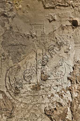 Medieval graffiti of a viking ship in the Graffiti Room, Palace of the Normans, Palermo
