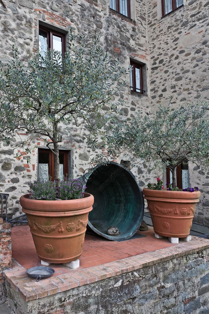 Esterno dell'Hotel San Lorenzo con ulivi secolari piantati a fianco dell'ingresso dell'antica cartiera sul torrente Pescia