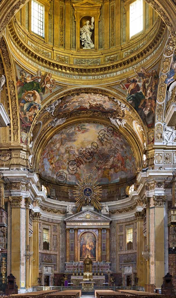 Interior view of the Church of the Gesù in Rome, Baroque architecture with nave and ceiling frescoes
