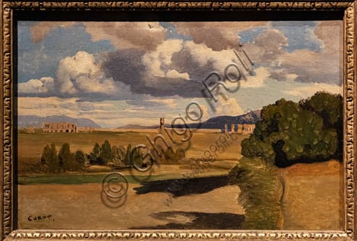 Dipinto di Corot 'La campagna romana con l'acquedotto Claudia' del 1826, paesaggio con nuvola