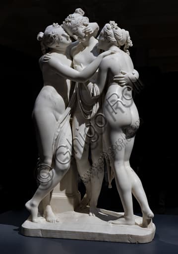 Marble statue of The Three Graces by Antonio Canova, detail of the neoclassical group