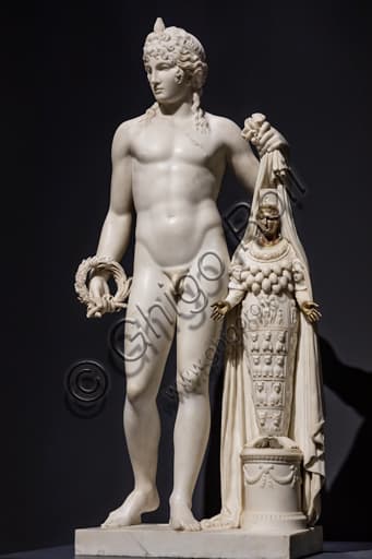 Marble sculpture of Artemis Ephesia by Leopold Kiesling, neoclassical detail with bronze parts