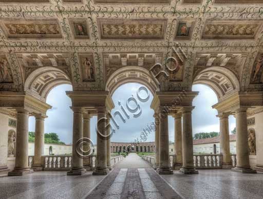 View of the Loggia of David at Palazzo Te in Mantua facing the garden and fish ponds