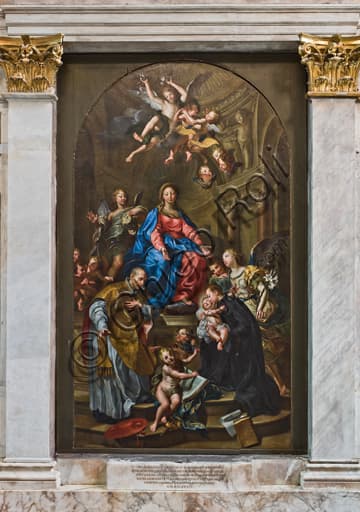 Dipinto Madonna in trono con angeli e santi, Lorenzo De Ferrari, Duomo di Genova