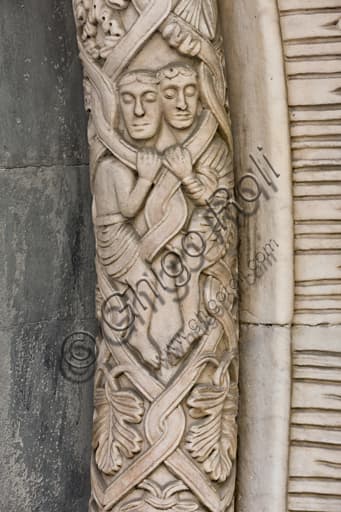 Romanesque lunette with confronting figures, St. Gotthard doorway, St. Lawrence Cathedral, Genoa
