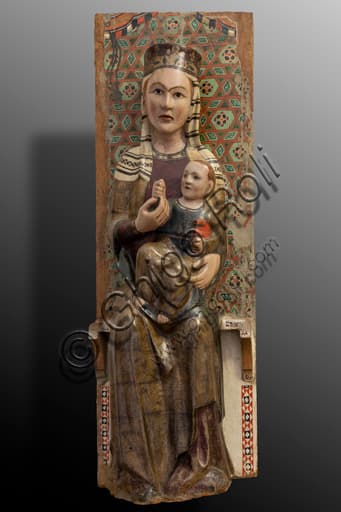 Sculpture Madonna and Child, painted wood 14th century, National Museum of the Dukedom of Spoleto, Umbria Italy