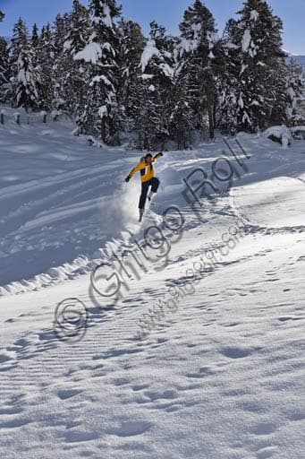 Snowboard teacher from Gallo Cedrone Ski School on the slopes of Bormio 2000, Italy