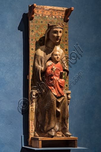 Polychrome wood sculpture Enthroned Madonna with her Son, Umbrian Master 13th-14th century