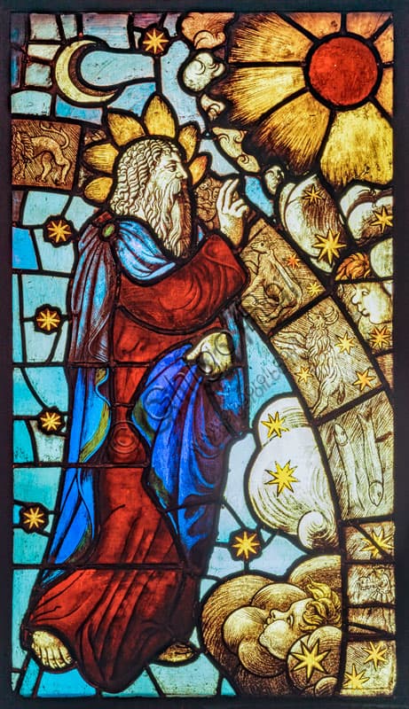 Trittico di vetrate della Creazione, opera di Maffiolo da Cremona, fine XV secolo, Museo del Duomo di Milano