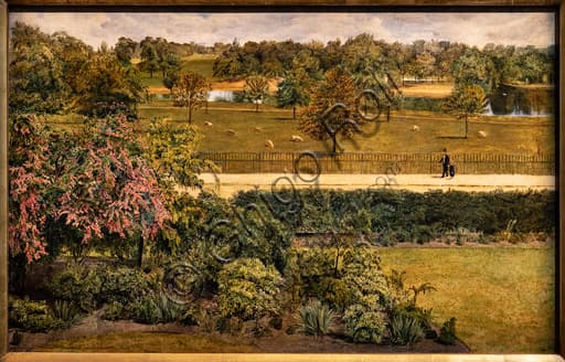Dipinto 'Maggio a Regent's Park' (1851), olio su tavola di Charles Allston Collins raffigurante un prato primaverile con albero