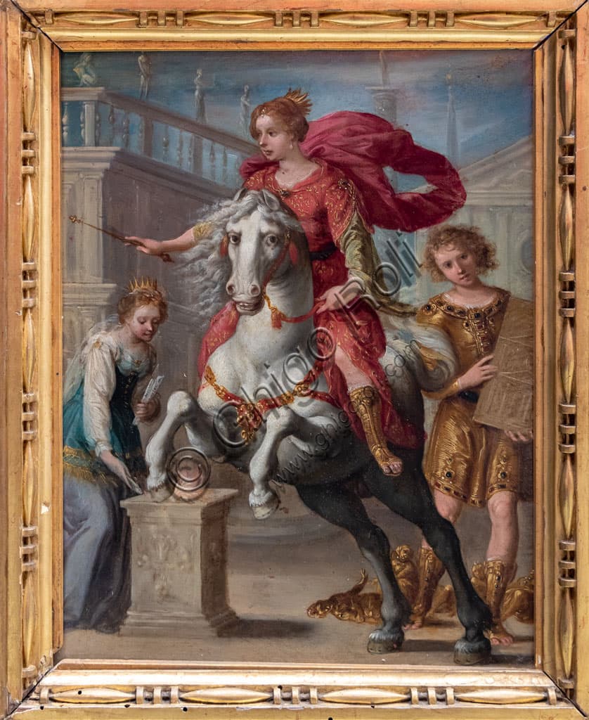 Painting Munificence (or Religion) by entourage of Cavalier d'Arpino, oil on copper 1610-20, Tosio Martinengo Pinacoteca Brescia