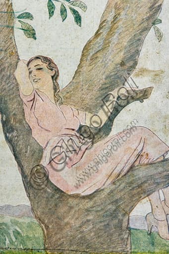 Detail of the letterpress print for the Proton The Woman's Wellness advert poster, work by Marcello Dudovich 1922