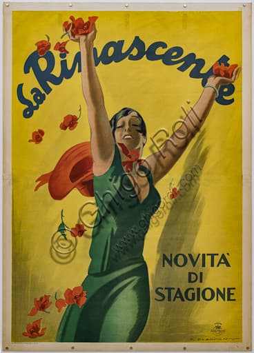 La Rinascente advertising poster by Marcello Dudovich, vintage 1928-35 chromolithography depicting a woman