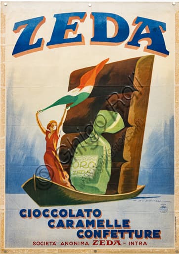 Zeda chocolate candies jams advertising poster, Marcello Dudovich 1932, chromolithography