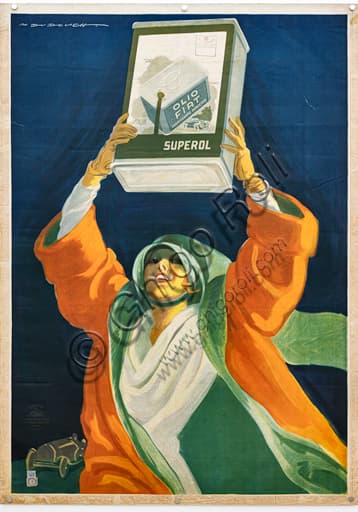 Superol advertising poster illustration by Marcello Dudovich from 1925, chromolithography on paper