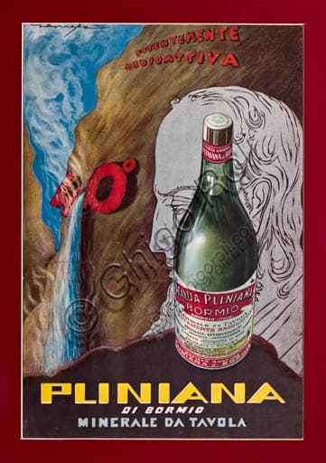 Original vintage advertising art print poster for Pliniana water, Italian collectible graphic design