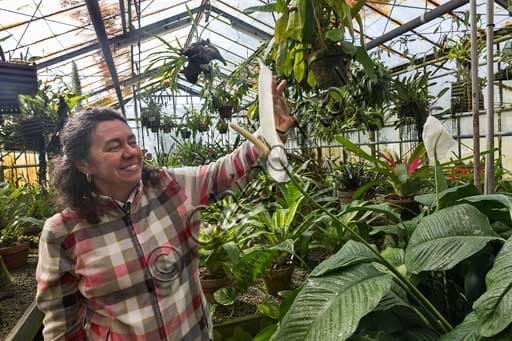 Botanist Maria Cristina Villani in the Tropical Greenhouse of the University of Padua Botanical Garden, UNESCO site