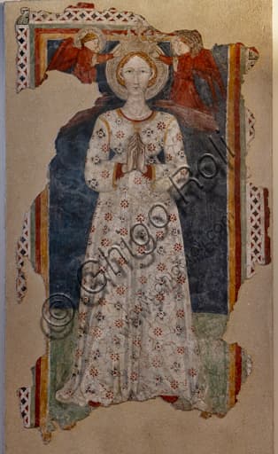 Detached fresco Virgin Mary crowned by angels, Trinci Palace Foligno, 14th century