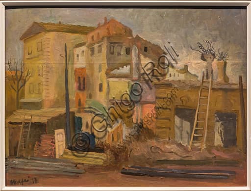 Painting "Demolitions" by Mario Mafai, 1937, oil on canvas, exhibited at the Museo del Novecento in Florence, Italy