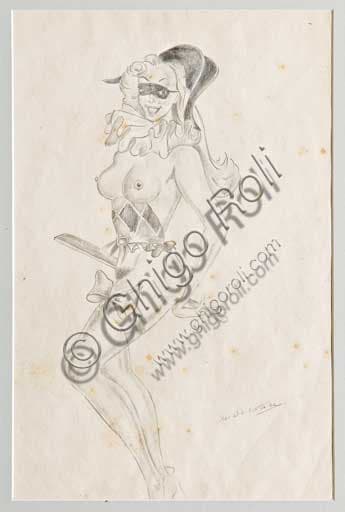 Disegno erotico a matita Il Carnevale di Mario Molinari, Collezione Assicoop Unipol, arte del Novecento