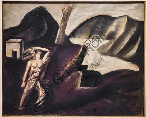 Painting Mountain Lake by Mario Sironi, oil on canvas 1928, Museo Novecento Florence