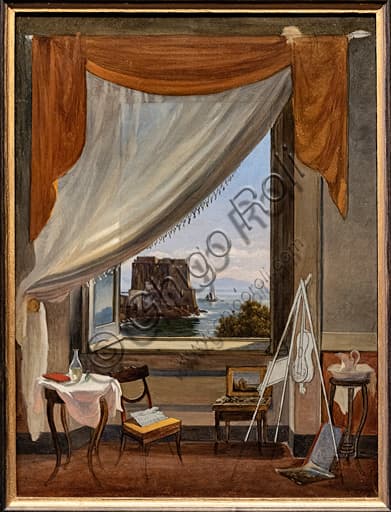 Dipinto Lo studio del pittore a Napoli di Massimo D'Azeglio, 1827, che ritrae un interno di atelier a Napoli