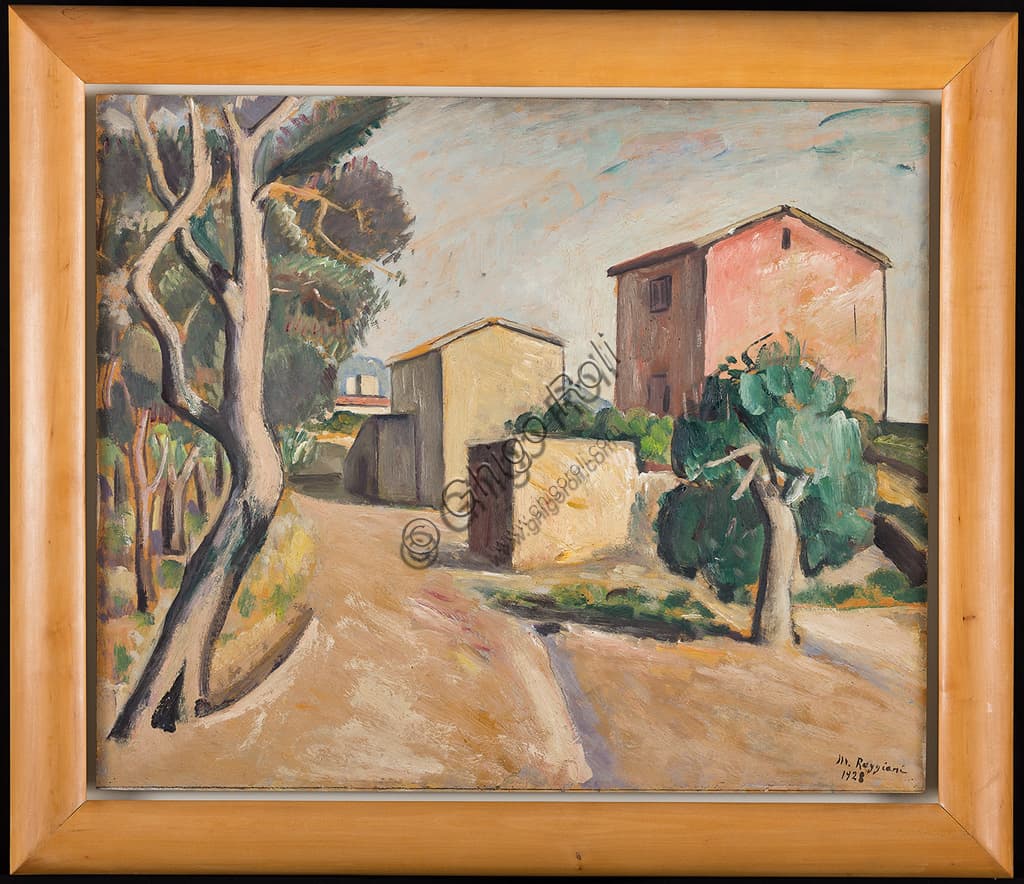 Landscape with Houses painting by Mauro Reggiani modern art oil on panel
