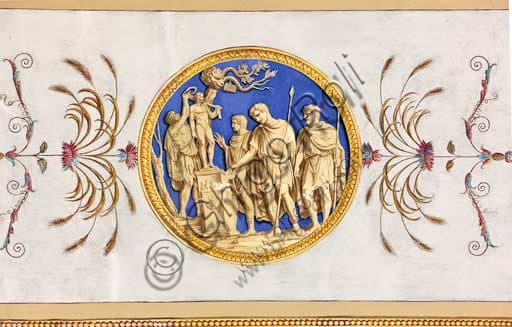 Medallion with the Veneration of Hercules, dry wall painting by Giuseppe Velasco, 1812, vault of the Hercules Hall, Palace of the Normans, Palermo